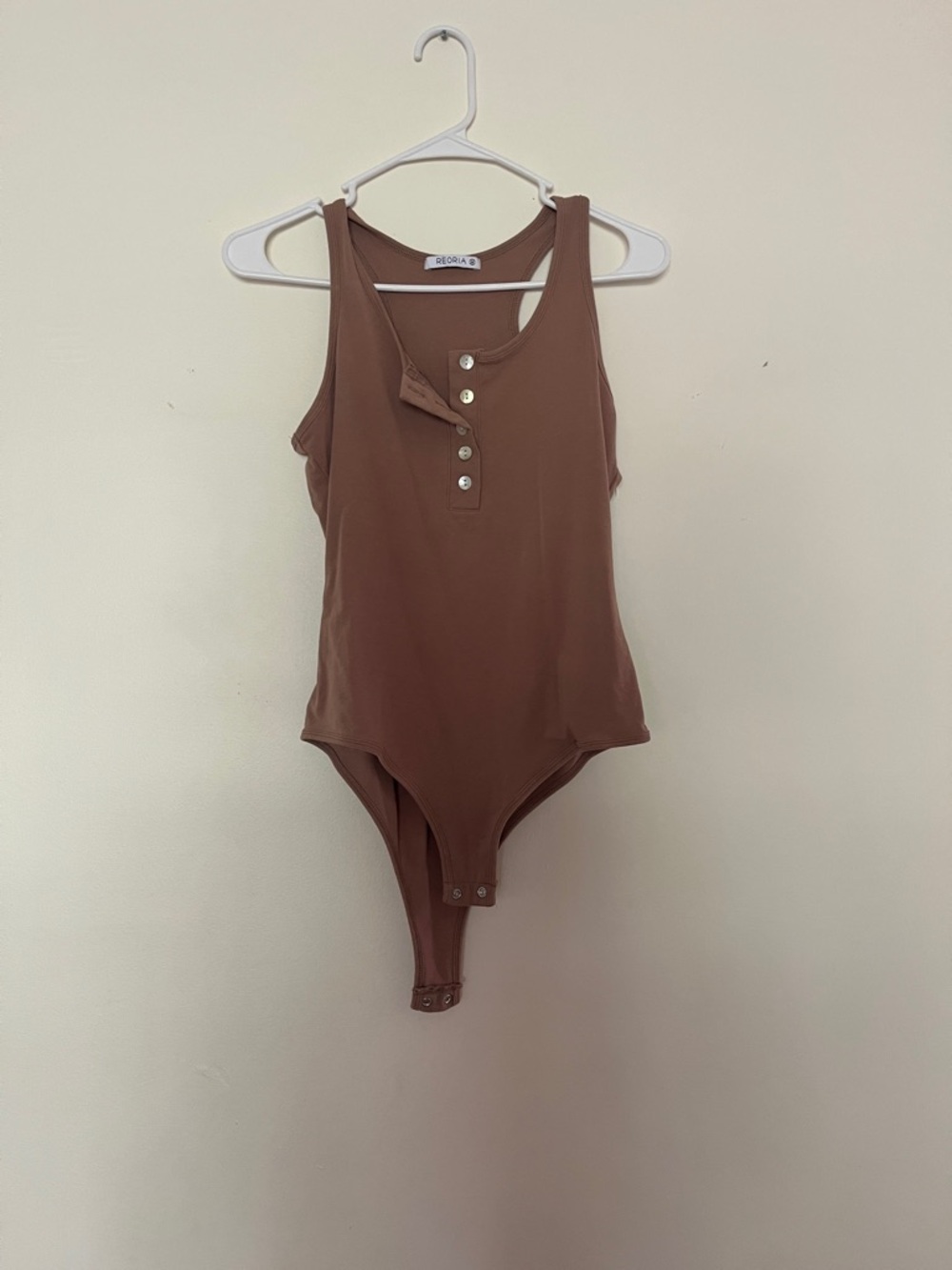 ReoRia Brown Tank Style Bodysuit with Snap Closure